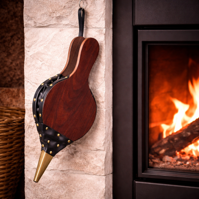 Soufflet bois teinté et cuir